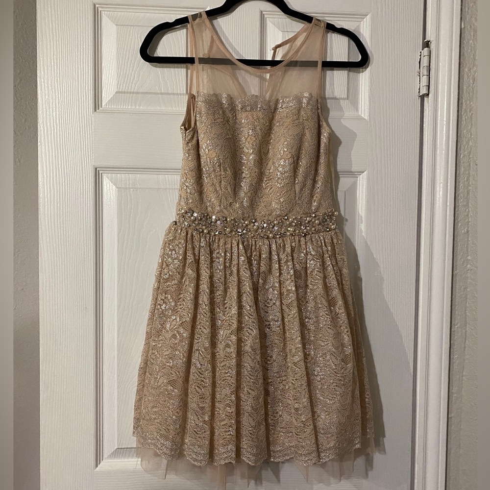 City Studio Lace-Trim Shimmer Dress